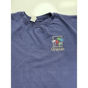 Vintage Orlando Florida Shirt L Navy Embroidered Palm Trees USA Made